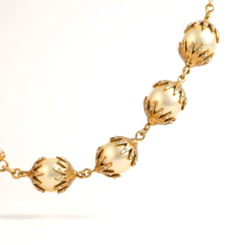 Weekend Max Mara Gold Faux Pearl Statement Necklace Designer Bold - Picture 3 of 4